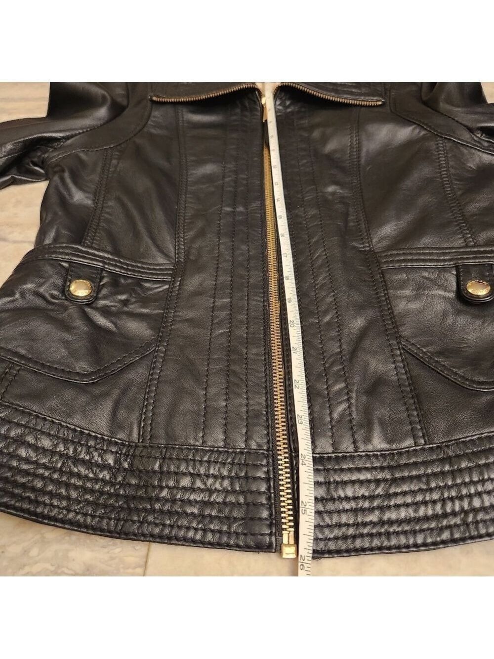 Michael Kors Missy Leather Full Zip Jacket Black Wing Collar Size S - Picture 13 of 13